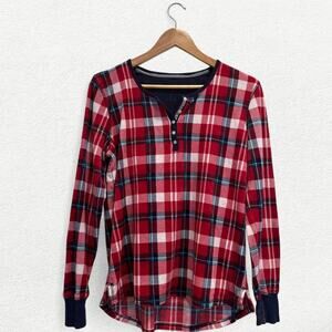 Nautica Plaid Long Sleeve Pajama Shirt in Red and Navy
